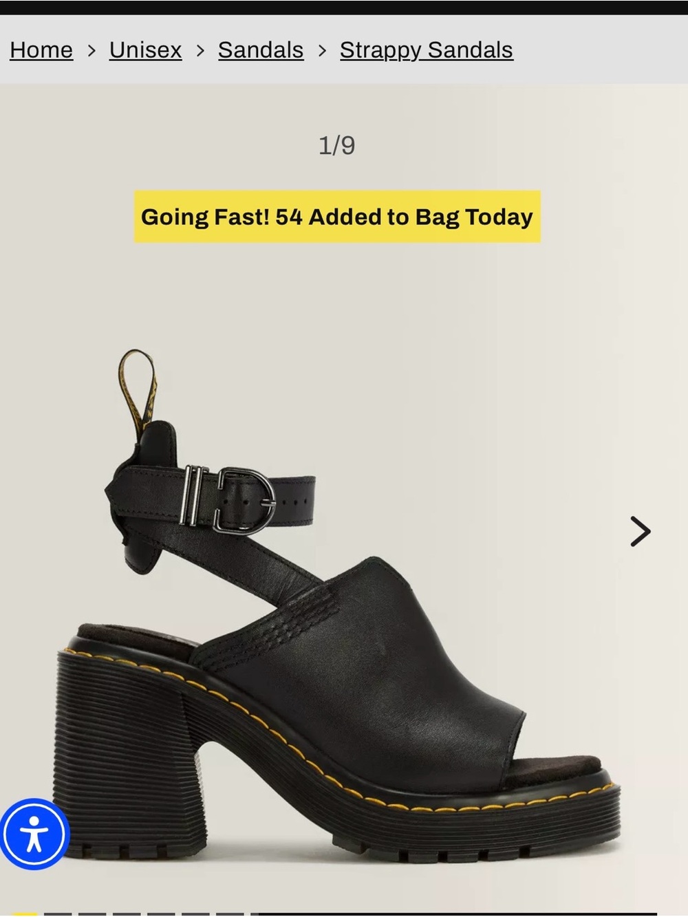 Dr. Martens Black Leather Yellow-Stitch Platform Sandals size 6
